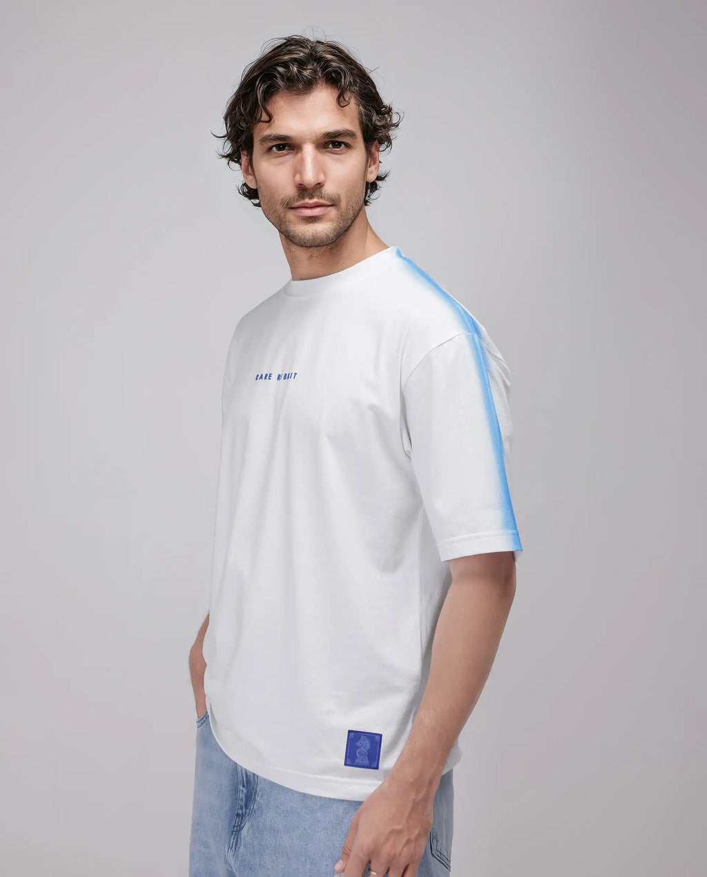 Rare Rabbit Men's Kruv White Cotton Printed Boxy Fit Half Sleeve Crew Neck T-Shirt
