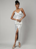 Women's Grey Maxi Sheath Party Wear Dress