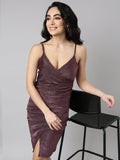 Women's Pink Shoulder Straps Wrap Bodycon Dress