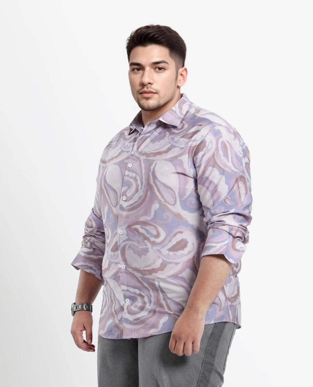 Rare Rabbit Men Lavato-L Light Purple Nylon Viscose Full Sleeve Cuban Collar Button Closure Boxy Fit Abstract Print Shirt