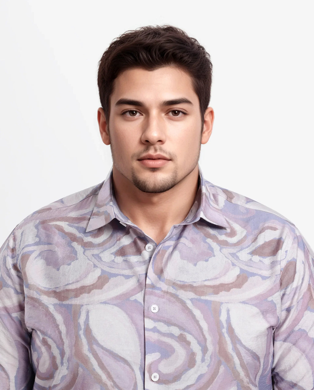 Rare Rabbit Men Lavato-L Light Purple Nylon Viscose Full Sleeve Cuban Collar Button Closure Boxy Fit Abstract Print Shirt