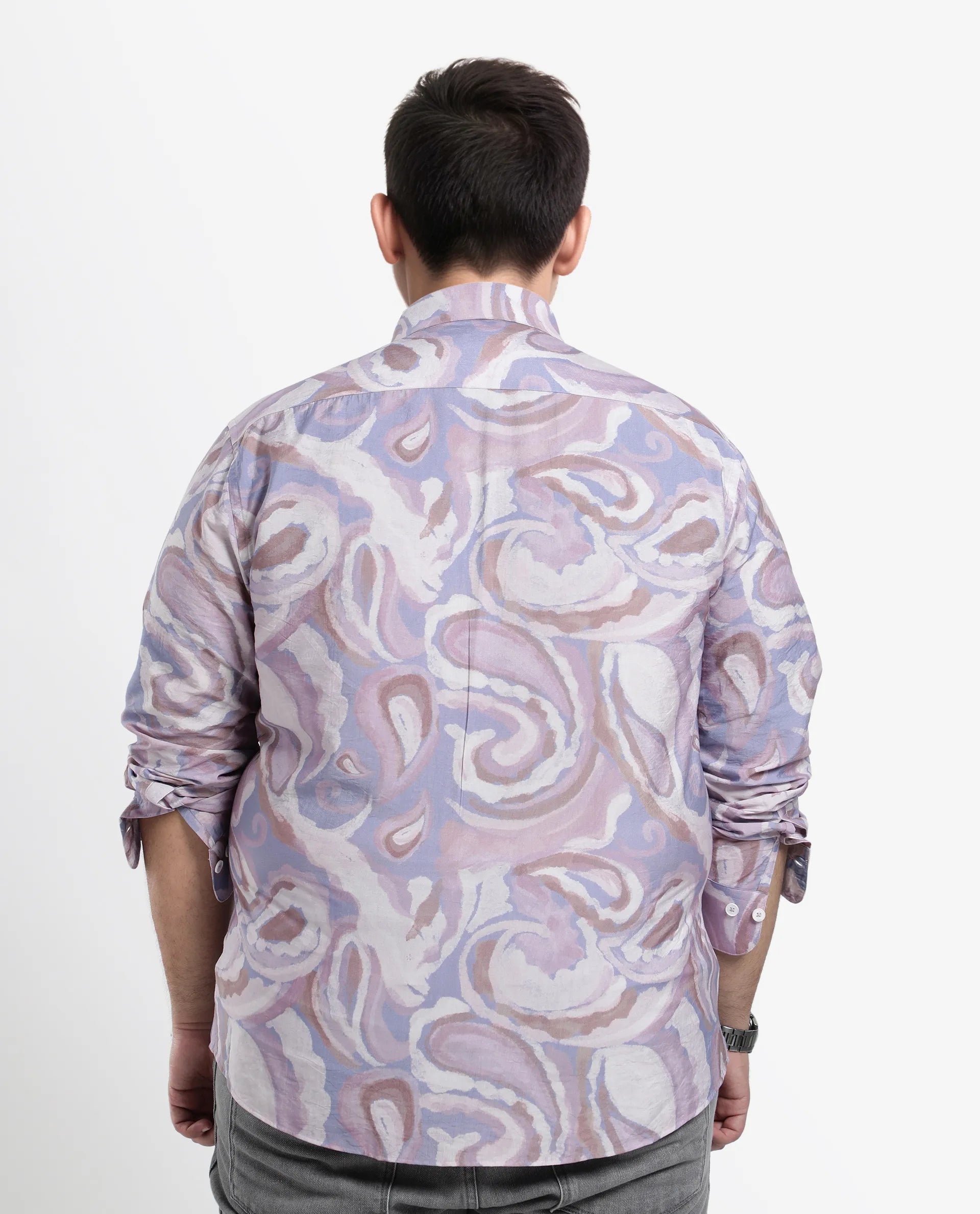 Rare Rabbit Men Lavato-L Light Purple Nylon Viscose Full Sleeve Cuban Collar Button Closure Boxy Fit Abstract Print Shirt