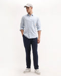 Rare Rabbit Men's Leni Blue Cotton Blend Plain Baggy Fit Trouser