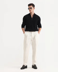 Rare Rabbit Men's Leni White Cotton Blend Plain Baggy Fit Trouser