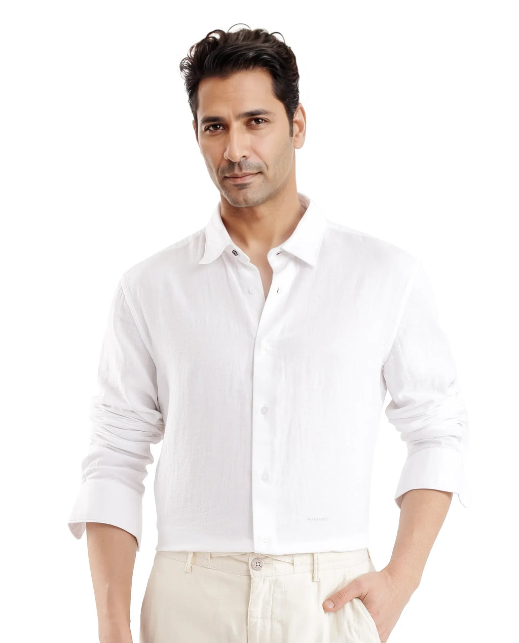 Rare Rabbit Men's Layerr Ls-25 White Plain Regular Fit Full Sleeve Collared Shirt