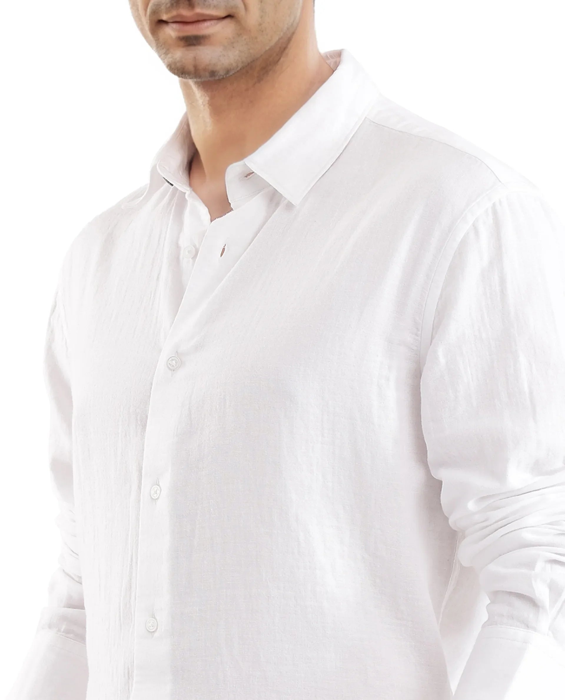 Rare Rabbit Men's Layerr Ls-25 White Plain Regular Fit Full Sleeve Collared Shirt