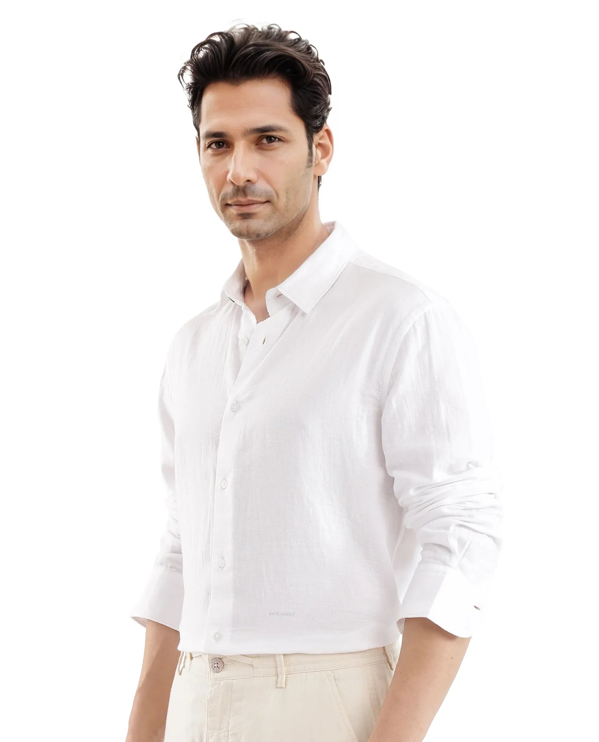 Rare Rabbit Men's Layerr Ls-25 White Plain Regular Fit Full Sleeve Collared Shirt