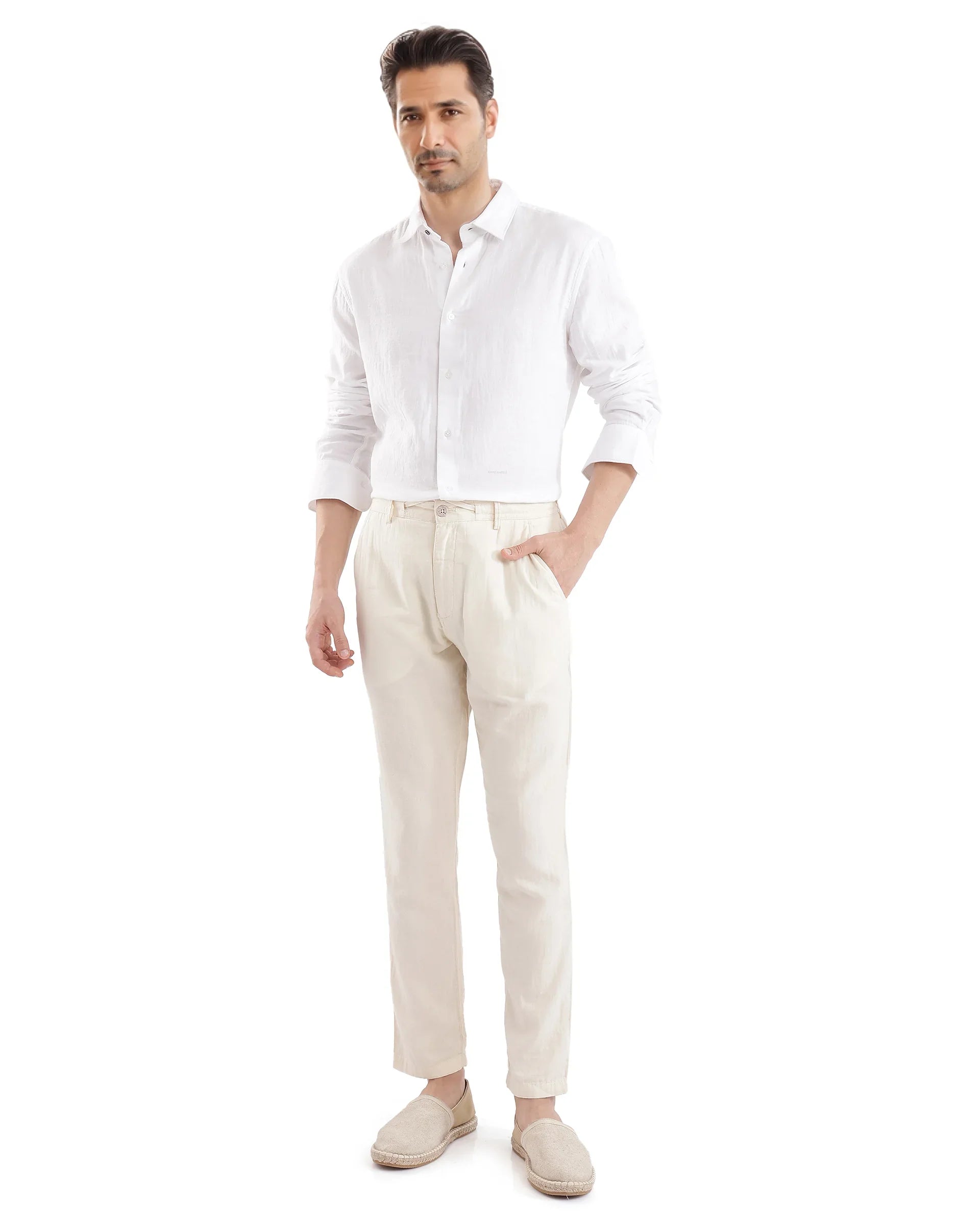 Rare Rabbit Men's Layerr Ls-25 White Plain Regular Fit Full Sleeve Collared Shirt