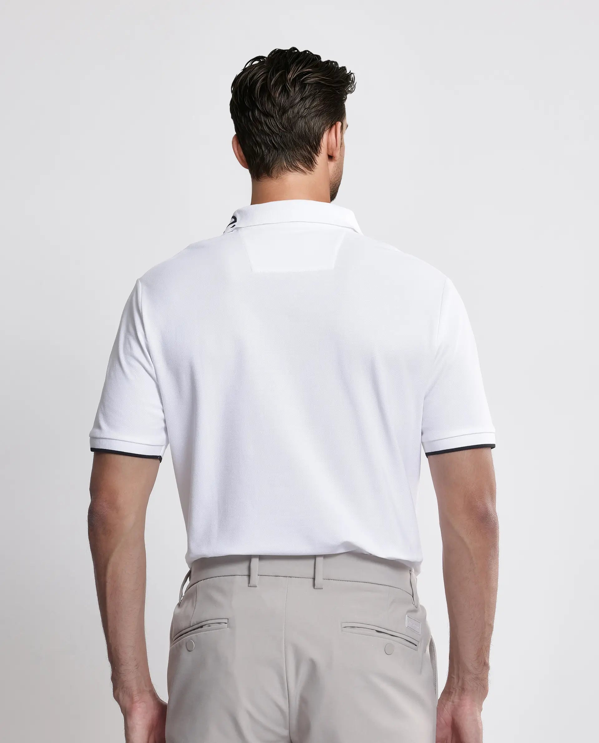 Rare Rabbit Men's Limo White Cotton Embroidered Regular Fit Half Sleeve Polo