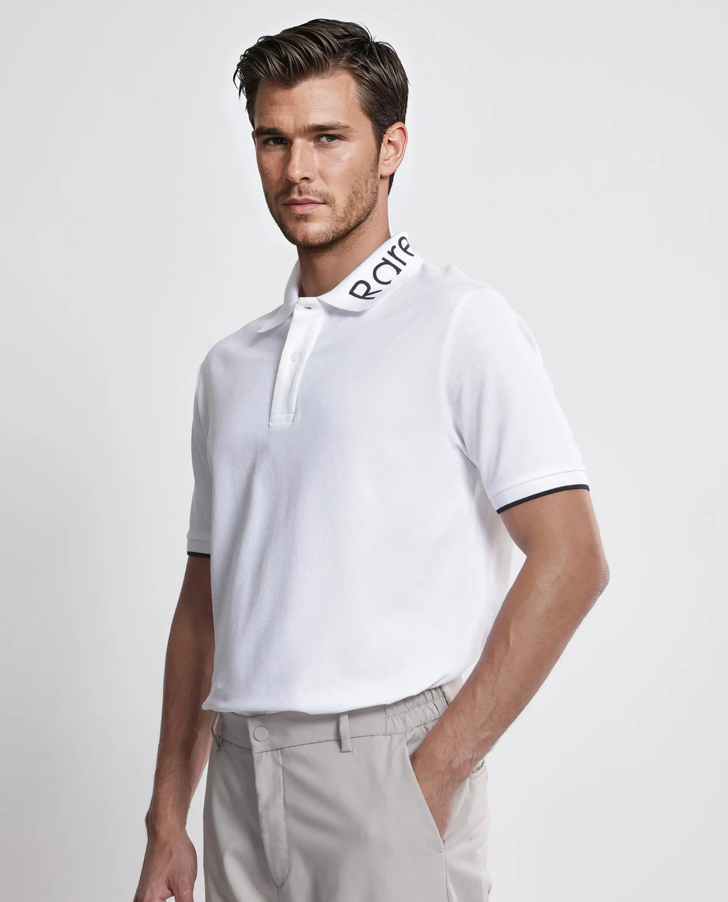 Rare Rabbit Men's Limo White Cotton Embroidered Regular Fit Half Sleeve Polo