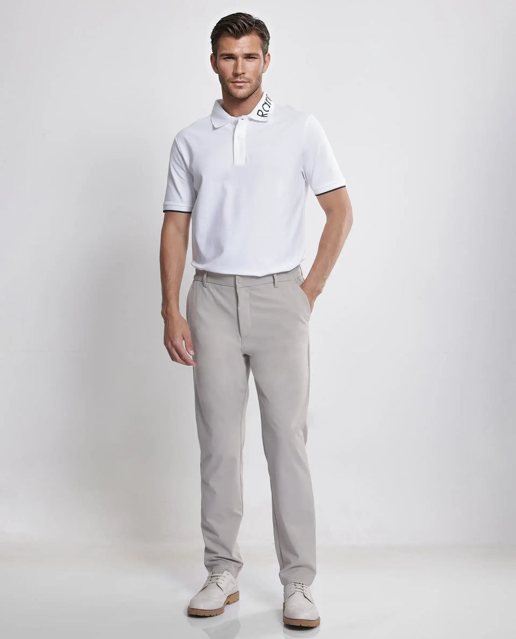 Rare Rabbit Men's Limo White Cotton Embroidered Regular Fit Half Sleeve Polo