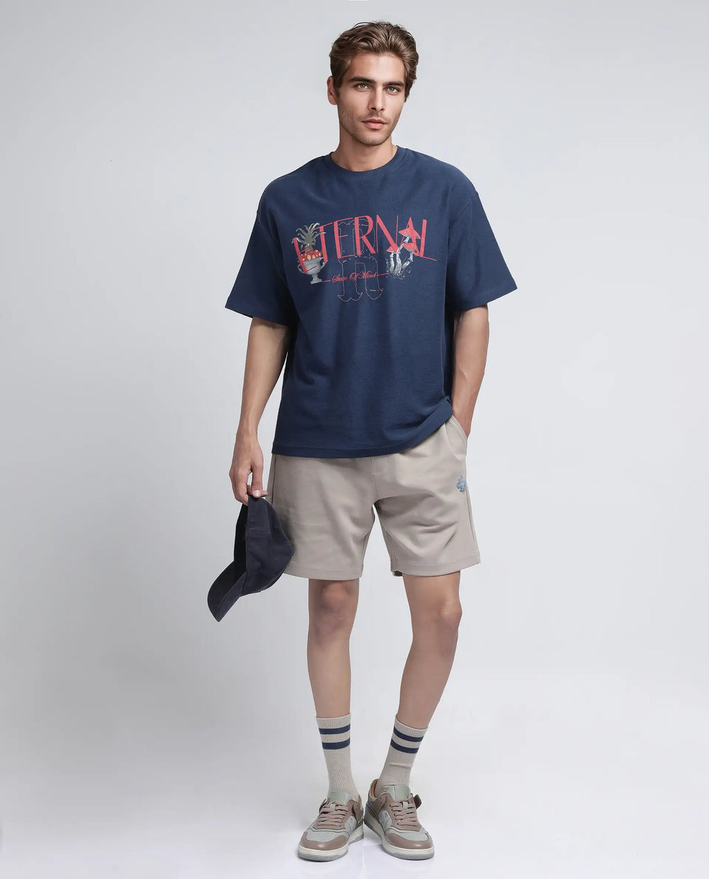 Rare Rabbit Men's Linor Beige Cotton Blend Plain Relaxed Fit Shorts