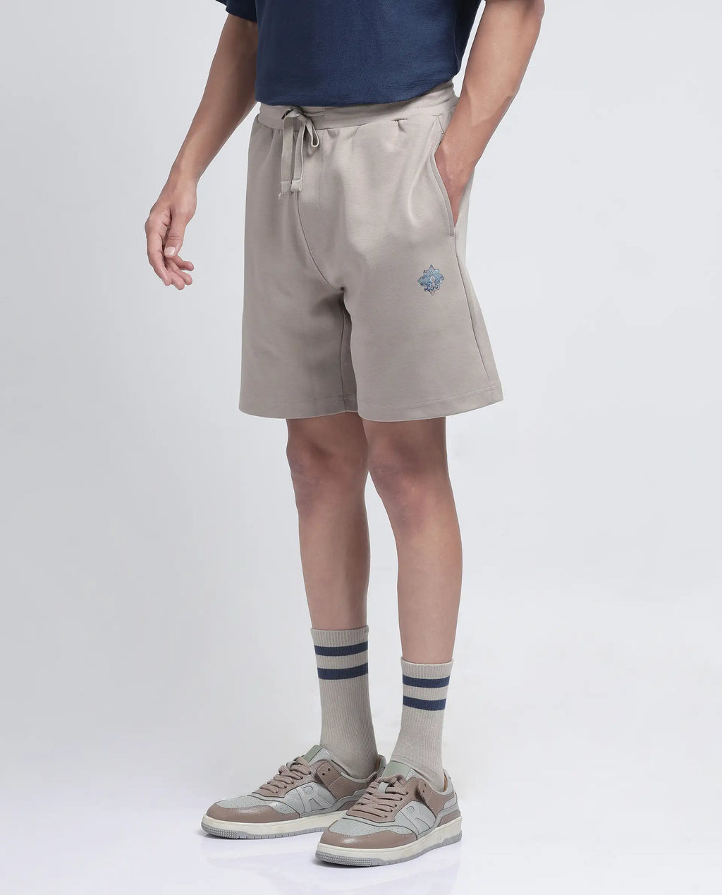 Rare Rabbit Men's Linor Beige Cotton Blend Plain Relaxed Fit Shorts