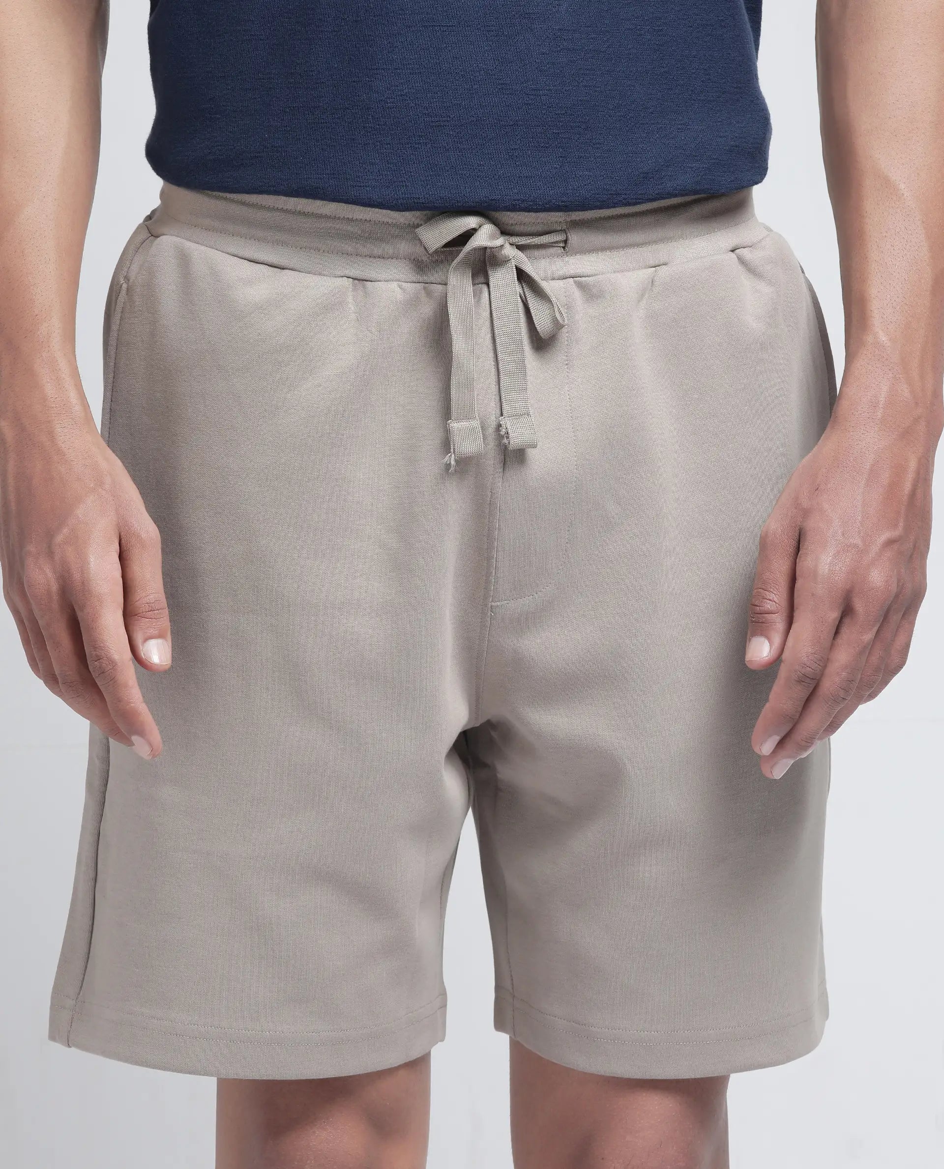 Rare Rabbit Men's Linor Beige Cotton Blend Plain Relaxed Fit Shorts