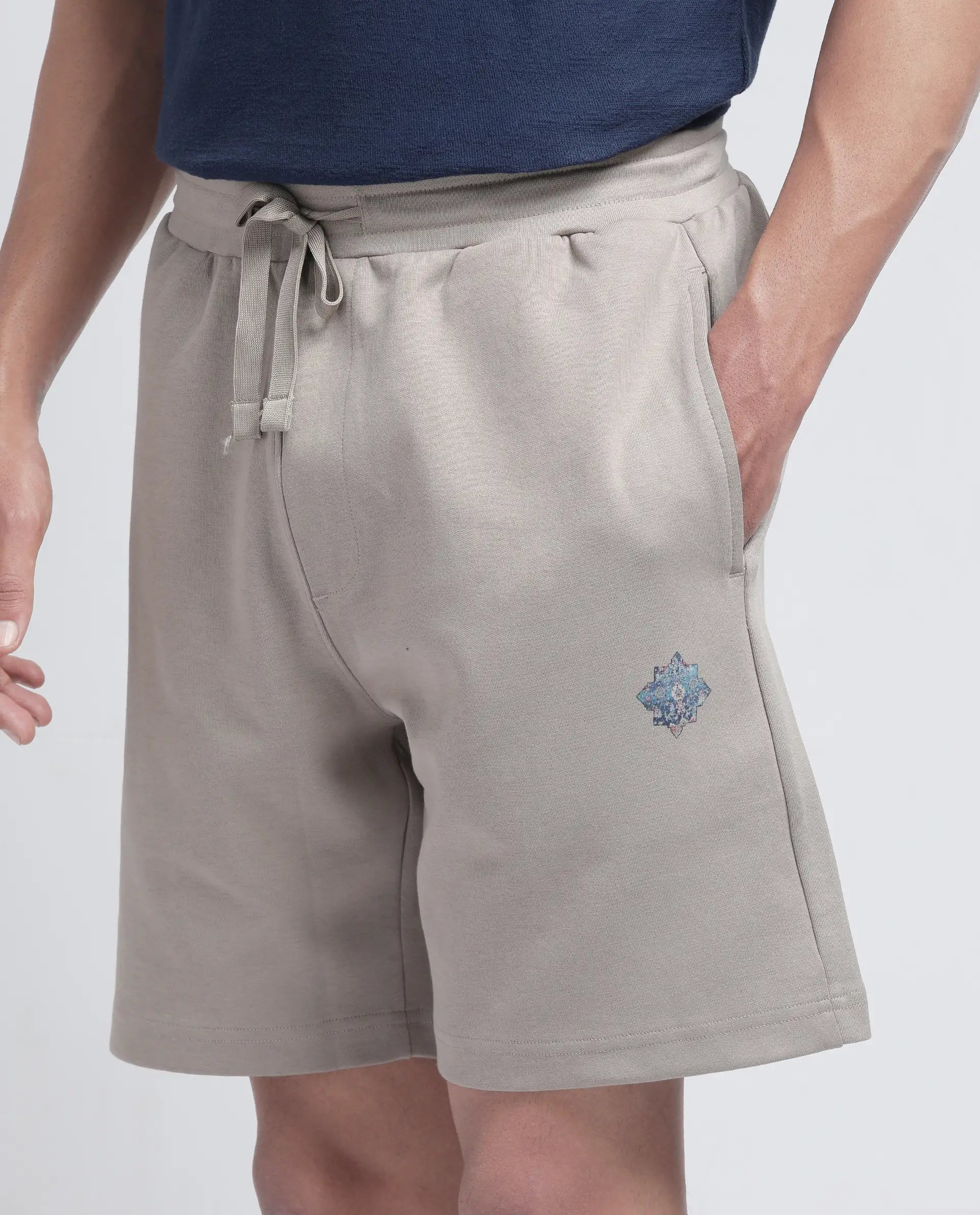 Rare Rabbit Men's Linor Beige Cotton Blend Plain Relaxed Fit Shorts