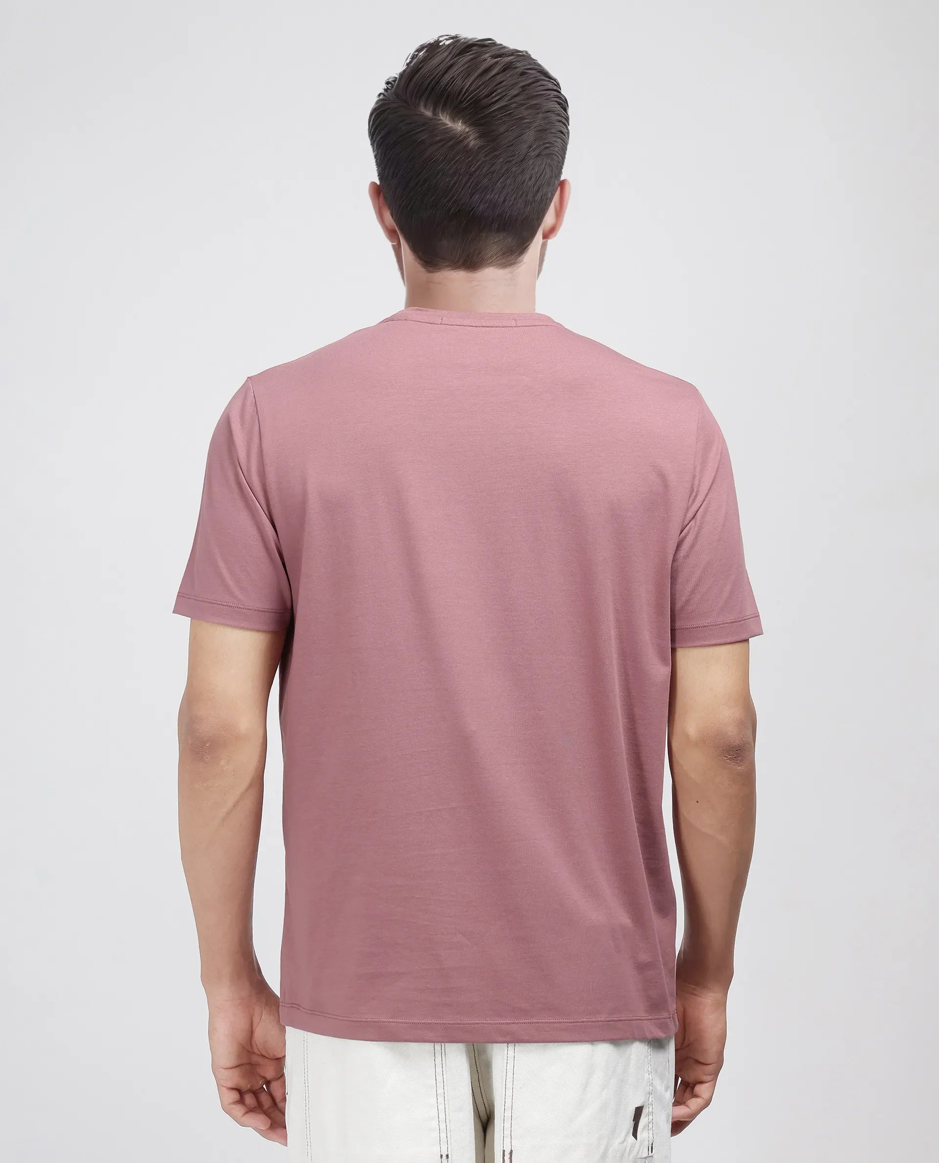 Rare Rabbit Men's Log Dusky Pink Cotton Blend Graphic Print Regular Fit Half Sleeve Crew Neck T-Shirt