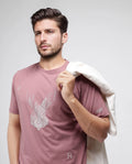 Rare Rabbit Men's Log Dusky Pink Cotton Blend Graphic Print Regular Fit Half Sleeve Crew Neck T-Shirt