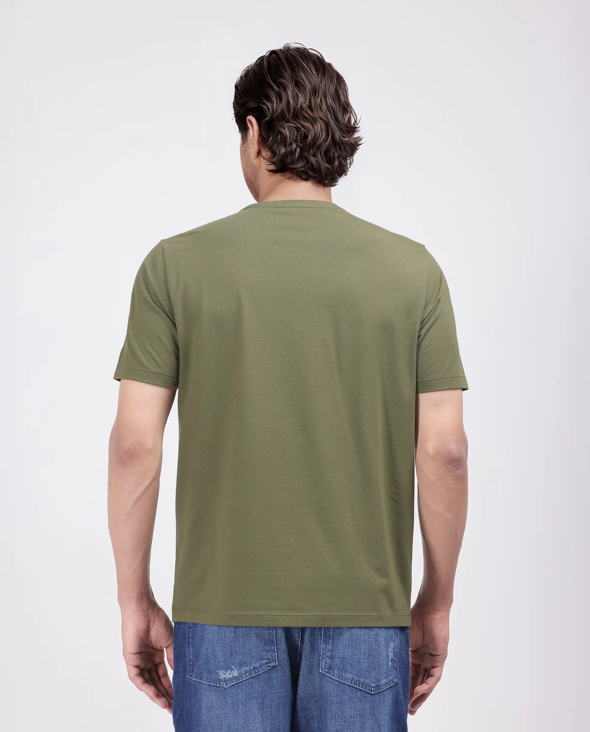 Rare Rabbit Men's Log Green Cotton Blend Graphic Print Regular Fit Half Sleeve Crew Neck T-Shirt