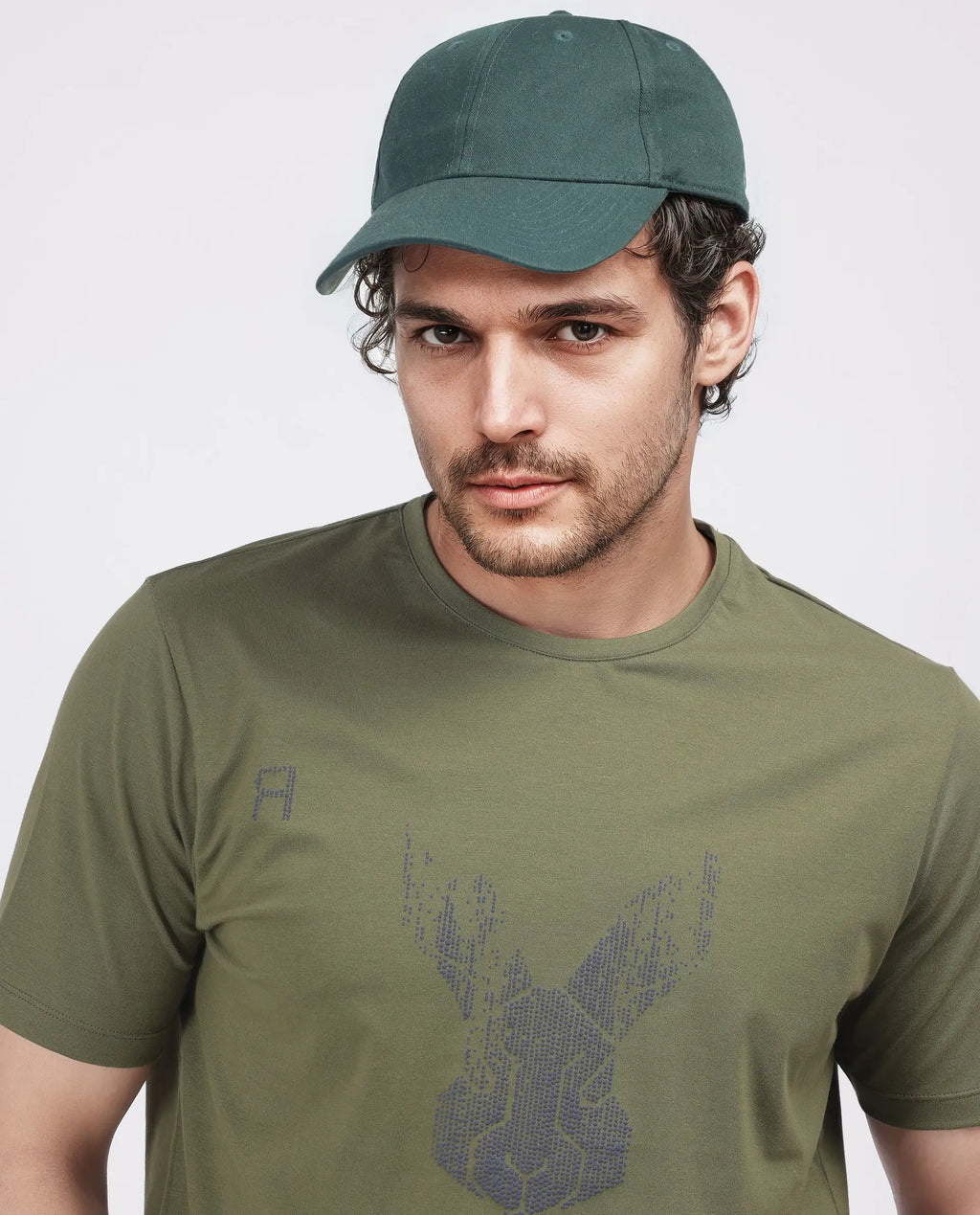 Rare Rabbit Men's Log Green Cotton Blend Graphic Print Regular Fit Half Sleeve Crew Neck T-Shirt