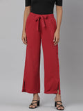 Women's Fuchsia Relaxed Straight Fit Cotton Parallel Trousers