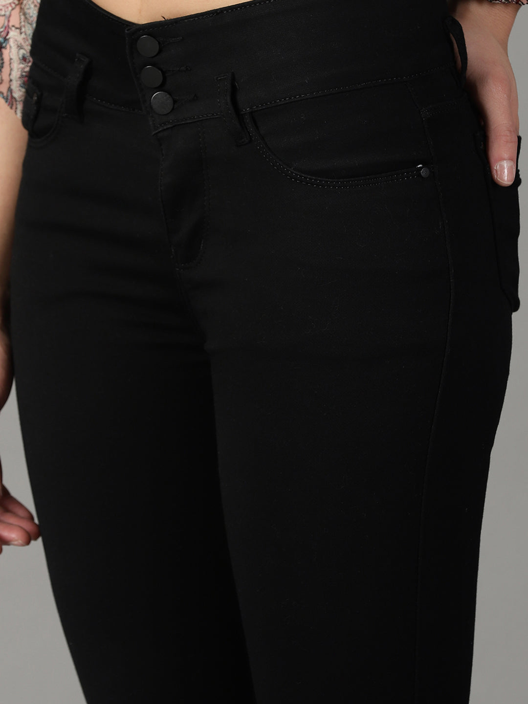 Women's Black Slim Fit High-Rise Acid Wash Stretchable Cotton Jeans