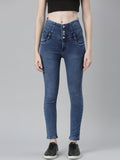 Women's Blue Jean Straight Fit Mid-Rise Acid Wash Stretchable Jeans