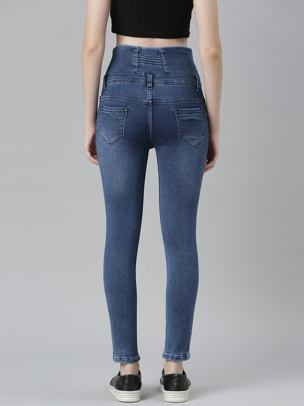 Women's Blue Jean Straight Fit Mid-Rise Acid Wash Stretchable Jeans