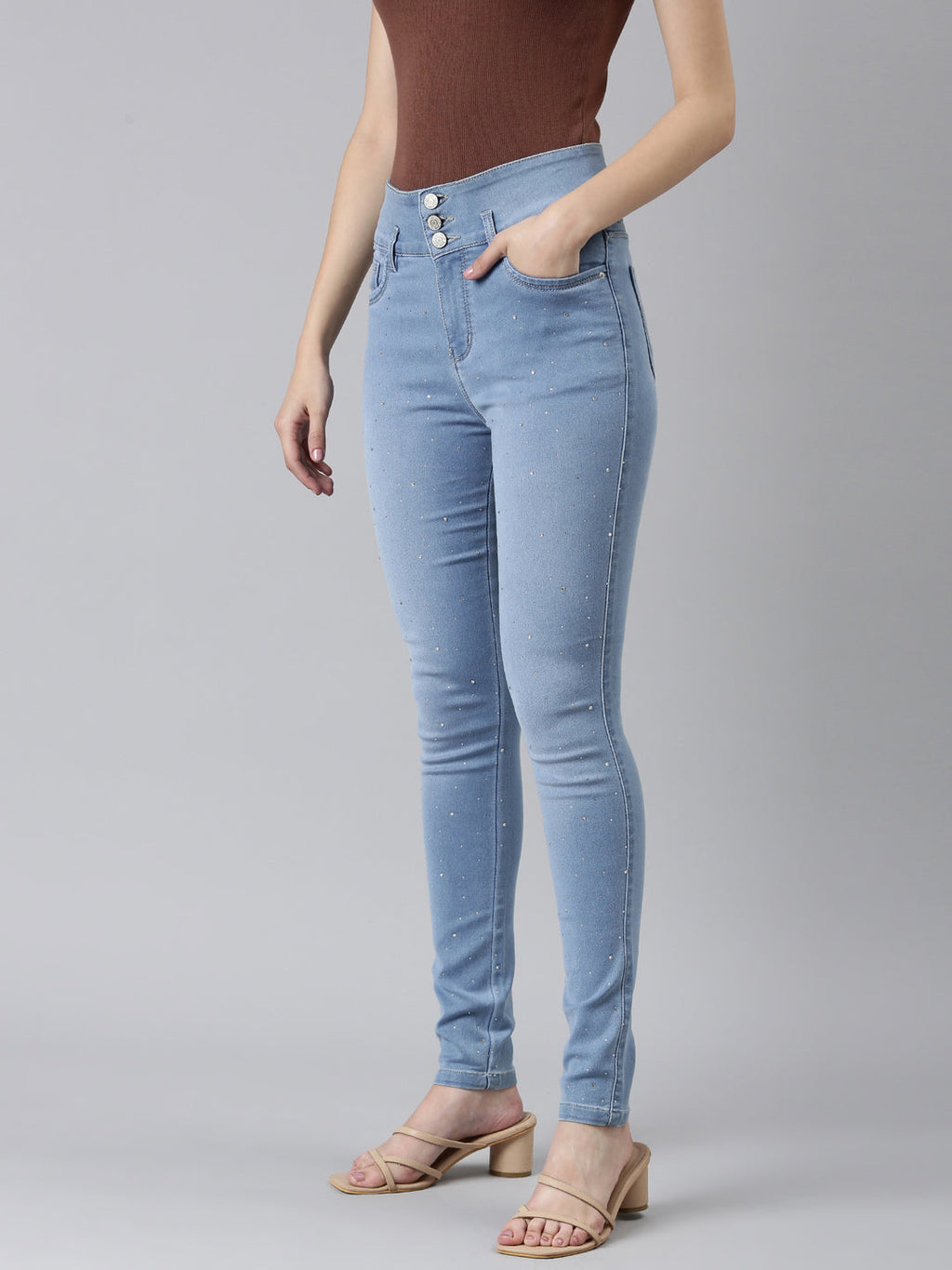 Women's Blue Solid Skinny Fit Denim Jeans