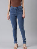Women's Blue Jean Slim Fit Mid-Rise Embellished Denim Jeans