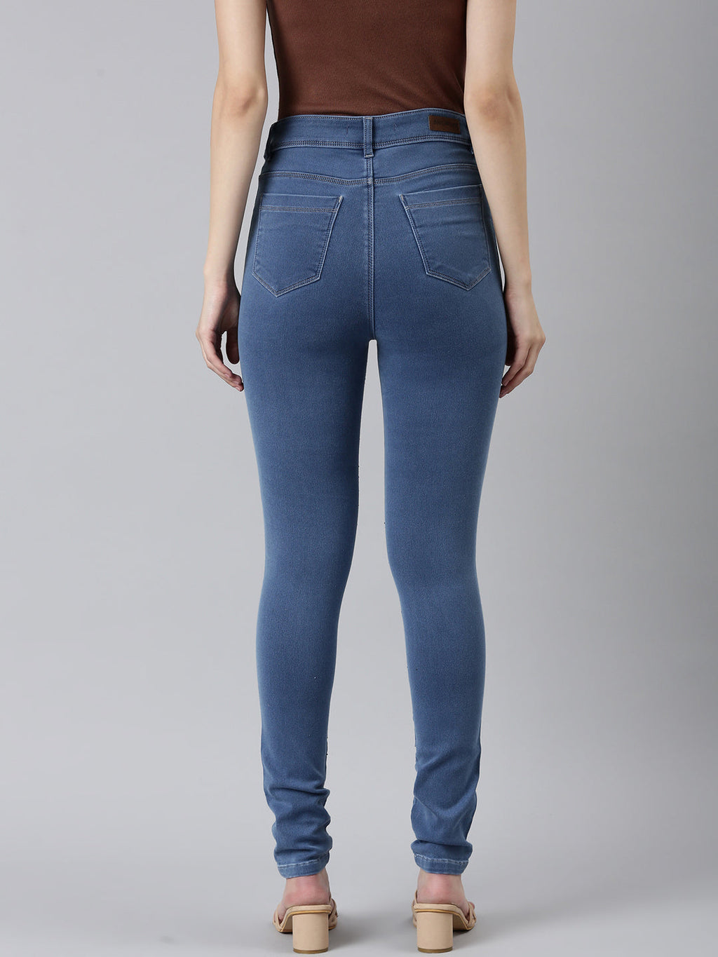 Women's Blue Jean Slim Fit Mid-Rise Embellished Denim Jeans
