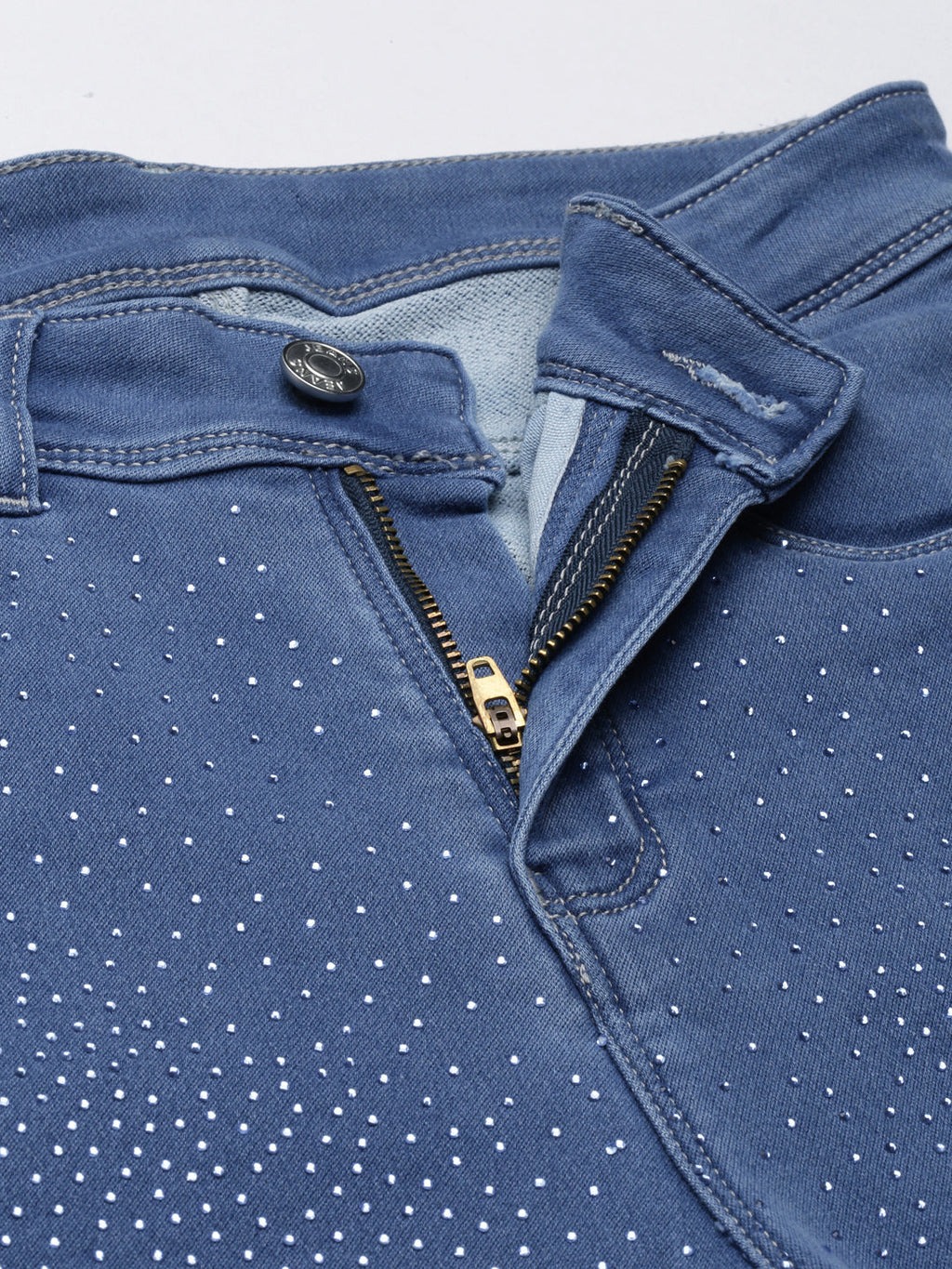 Women's Blue Jean Slim Fit Mid-Rise Embellished Denim Jeans