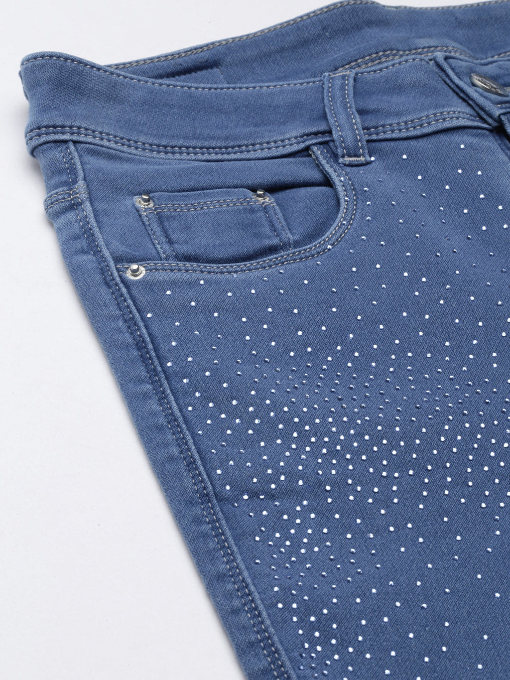 Women's Blue Jean Slim Fit Mid-Rise Embellished Denim Jeans