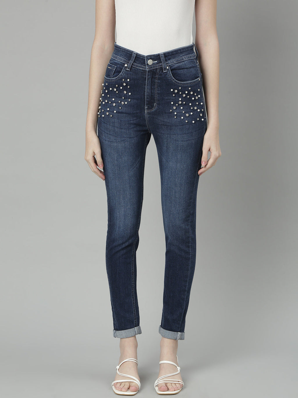 Women's Navy Blue Jean Slim Fit Light Fade Stretchable Jeans