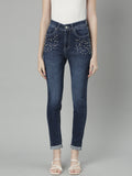 Women's Navy Blue Jean Slim Fit Light Fade Stretchable Jeans