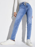 Women's Blue Cotton Comfort Slim Fit Heavy Fade Jeans