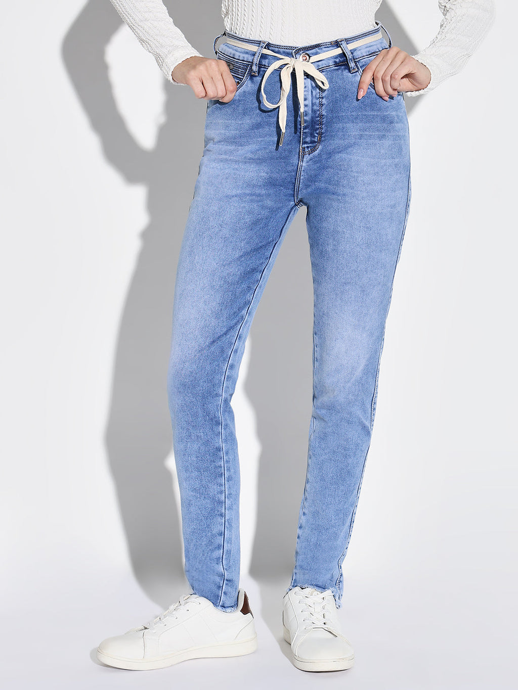 Women's Blue Cotton Comfort Slim Fit Heavy Fade Jeans