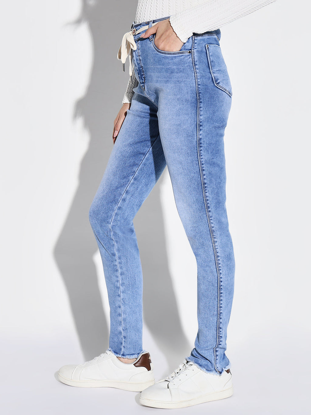 Women's Blue Cotton Comfort Slim Fit Heavy Fade Jeans