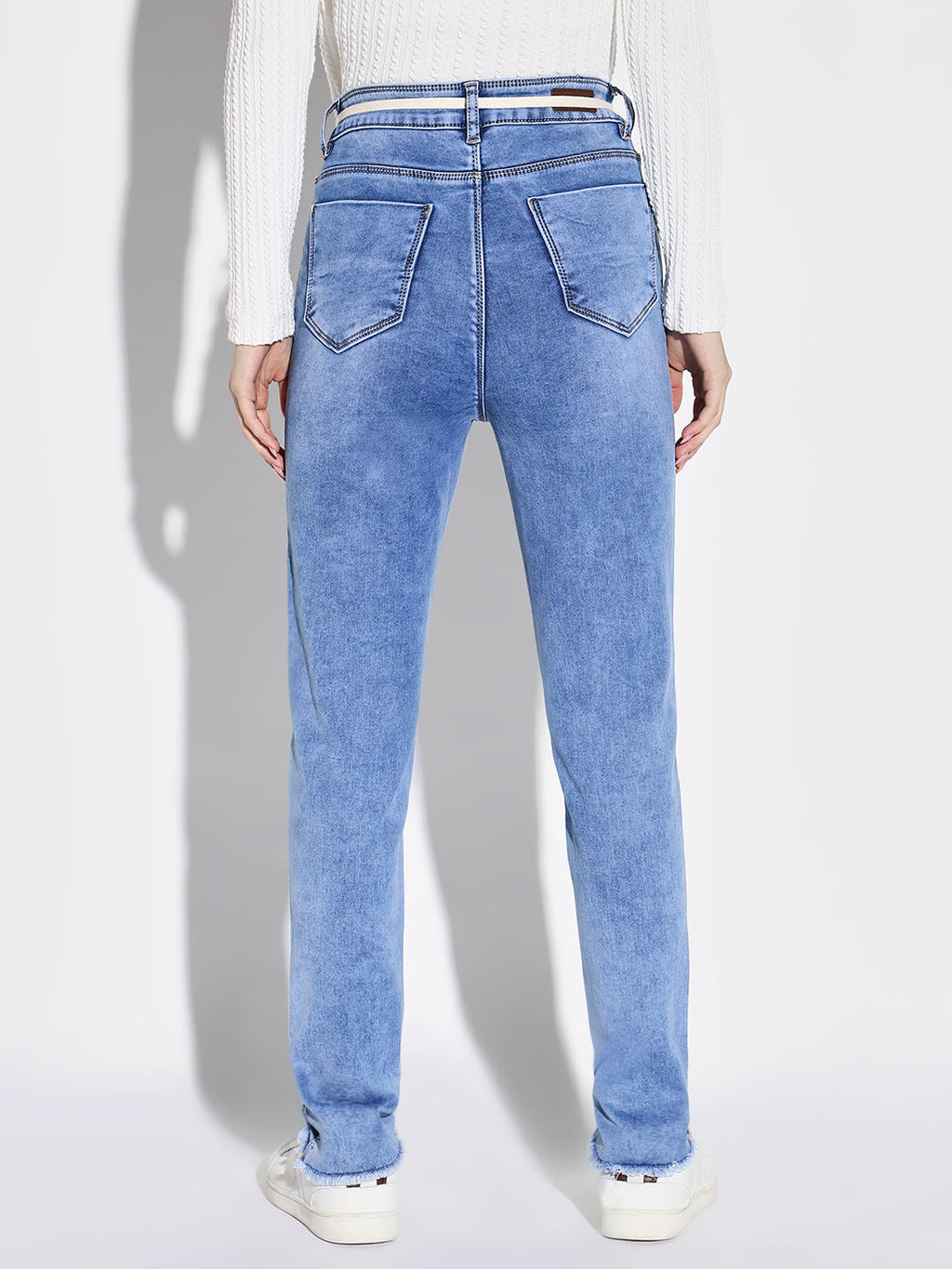 Women's Blue Cotton Comfort Slim Fit Heavy Fade Jeans
