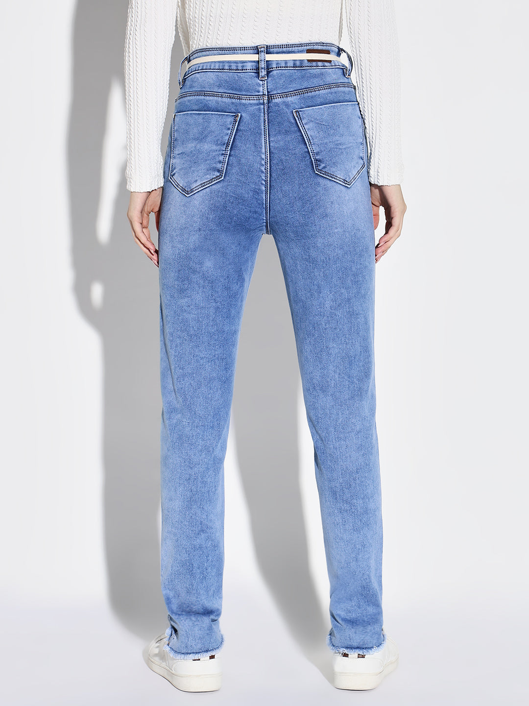 Women's Blue Cotton Comfort Slim Fit Heavy Fade Jeans