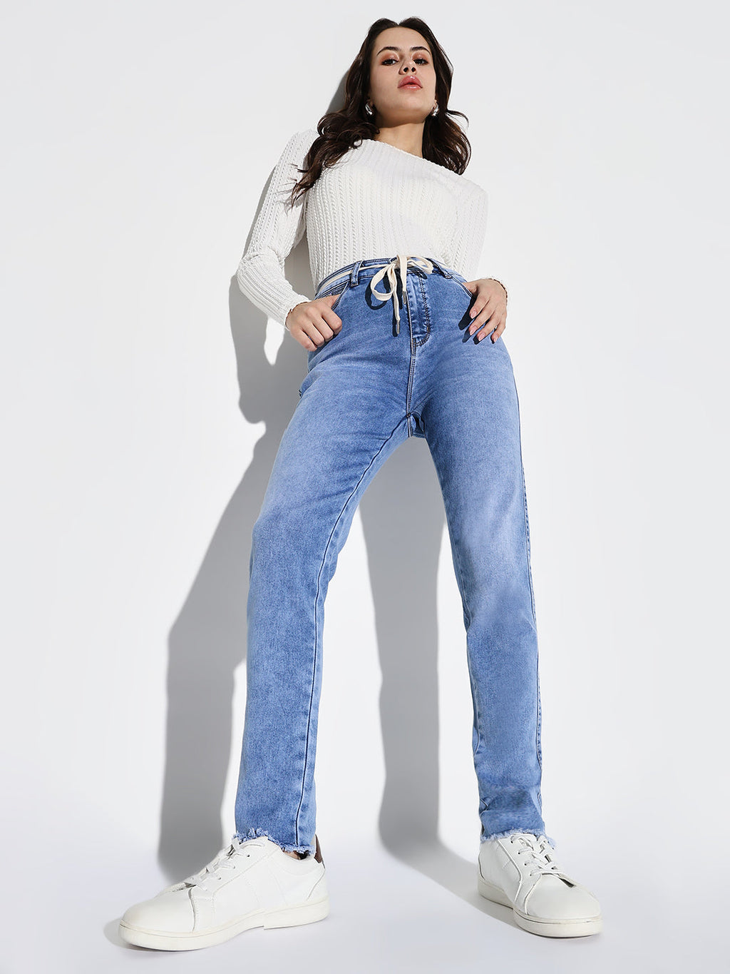 Women's Blue Cotton Comfort Slim Fit Heavy Fade Jeans