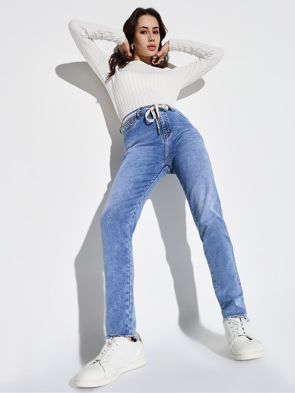 Women's Blue Cotton Comfort Slim Fit Heavy Fade Jeans