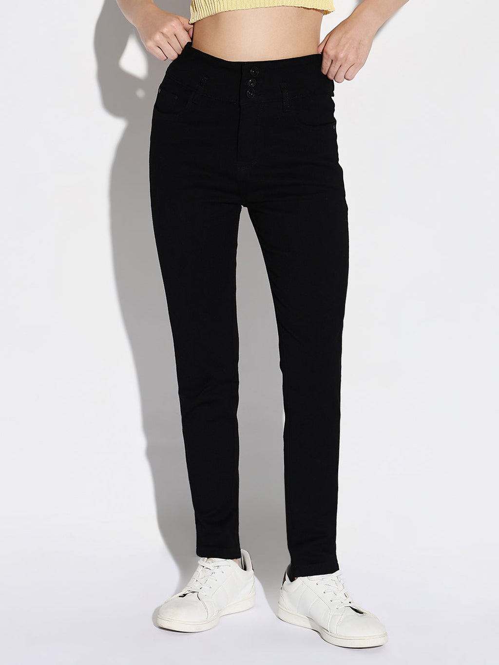 Women's Black Comfort Slim Fit Acid Wash Stretchable Jeans