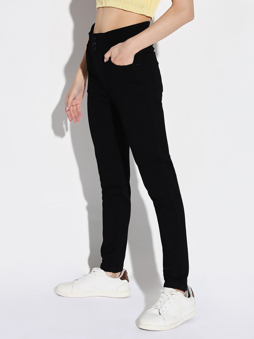 Women's Black Comfort Slim Fit Acid Wash Stretchable Jeans