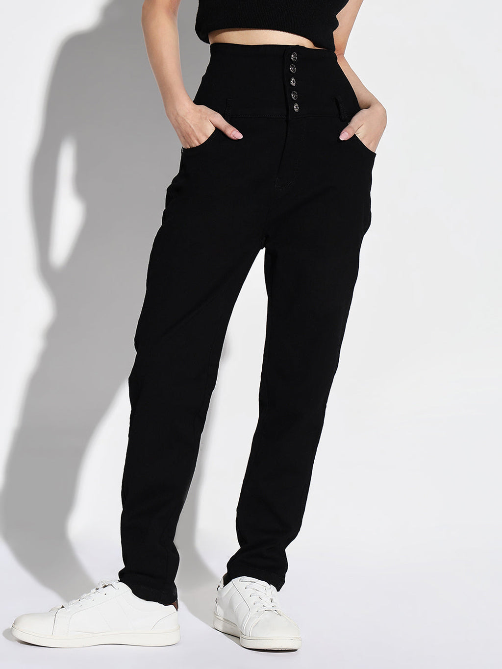 Women's Black Comfort Slim Fit Acid Wash Stretchable Jeans