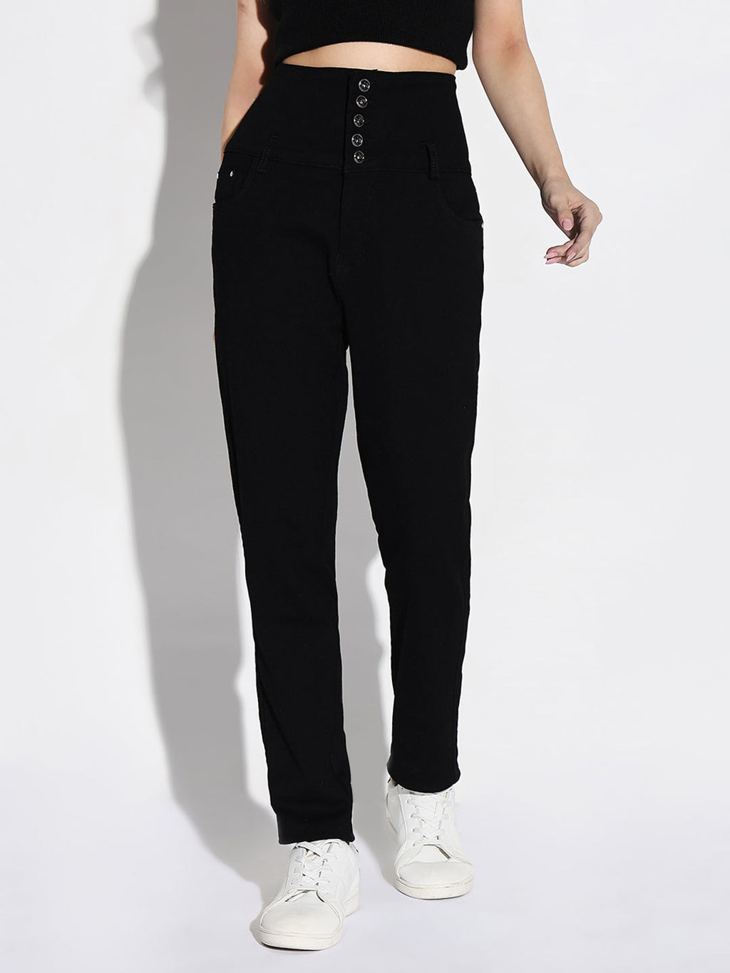 Women's Black Comfort Slim Fit Acid Wash Stretchable Jeans