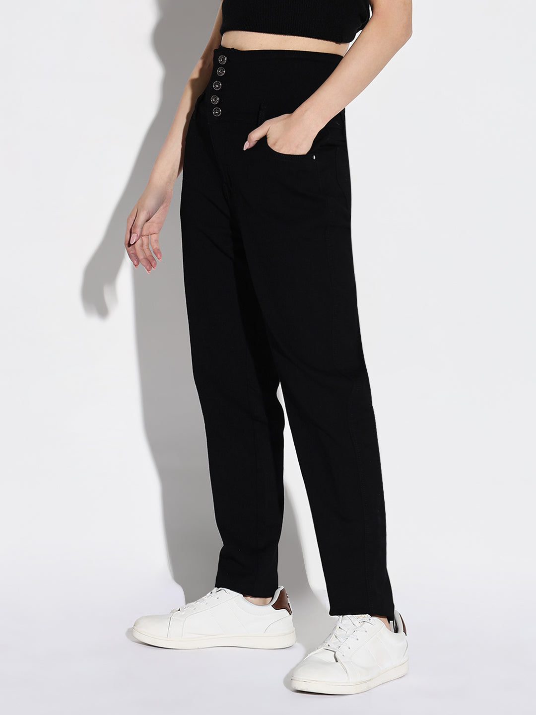 Women's Black Comfort Slim Fit Acid Wash Stretchable Jeans