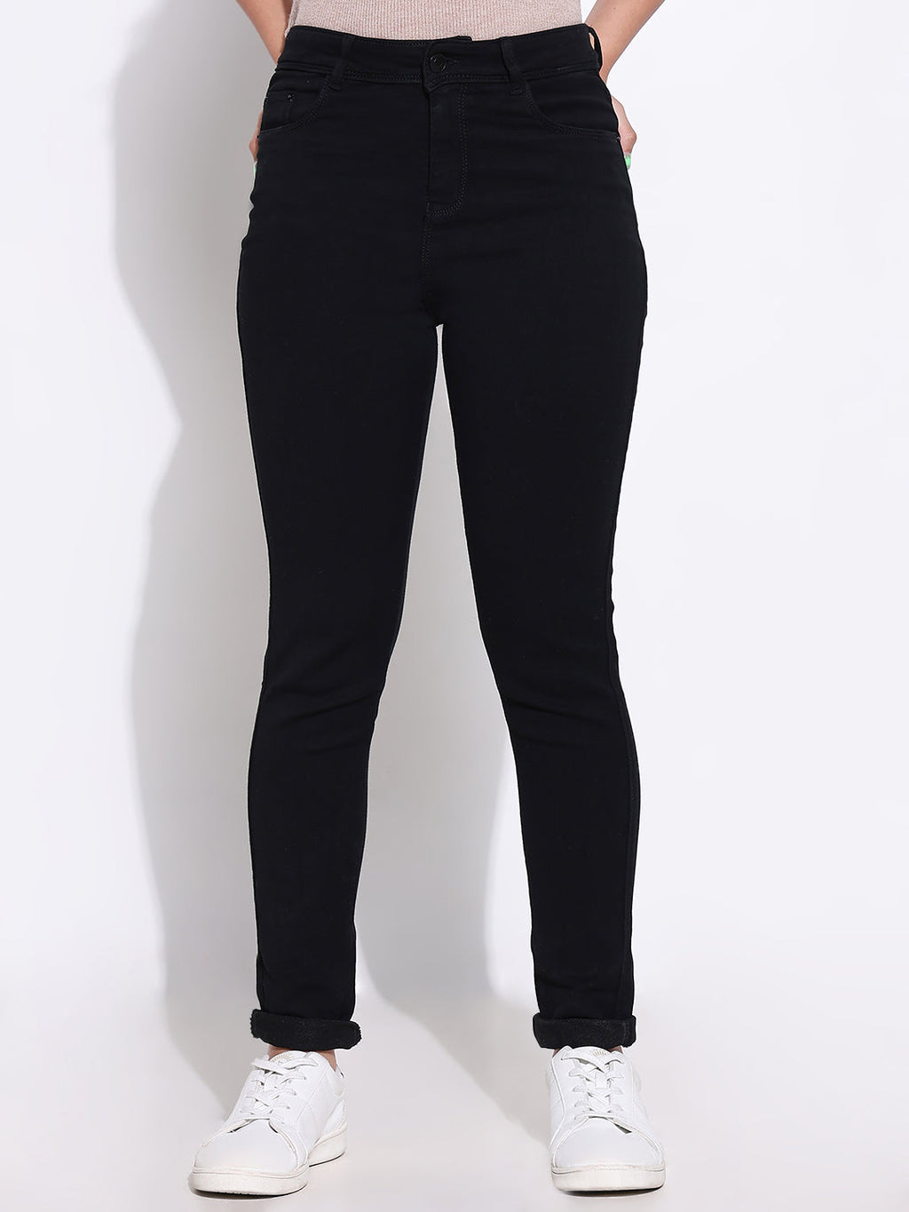 Women's Black Comfort Slim Fit Acid Wash Stretchable Jeans