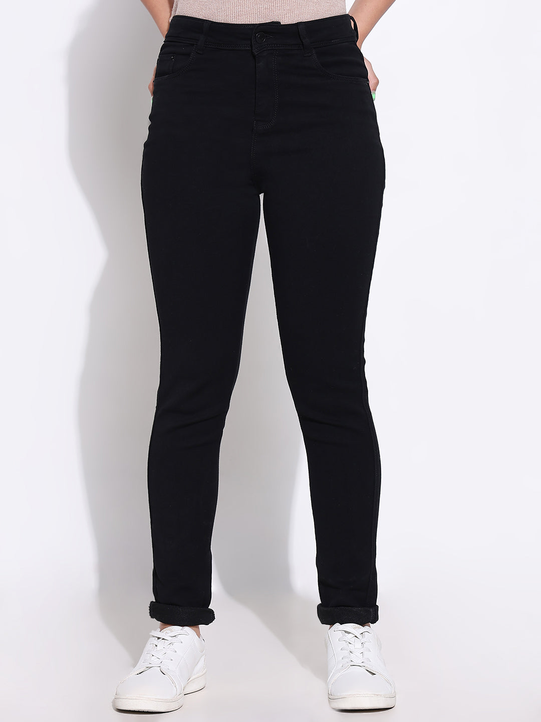 Women's Black Comfort Slim Fit Acid Wash Stretchable Jeans