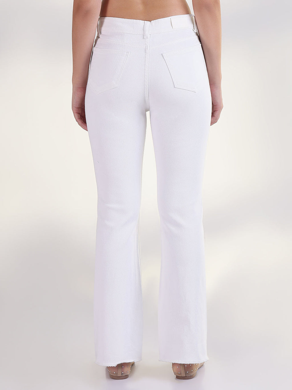 Women's Solid White Raw Hem Bootcut Jean