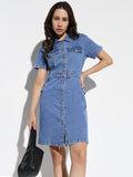 Women's Blue Denim Casual Shirt Dress